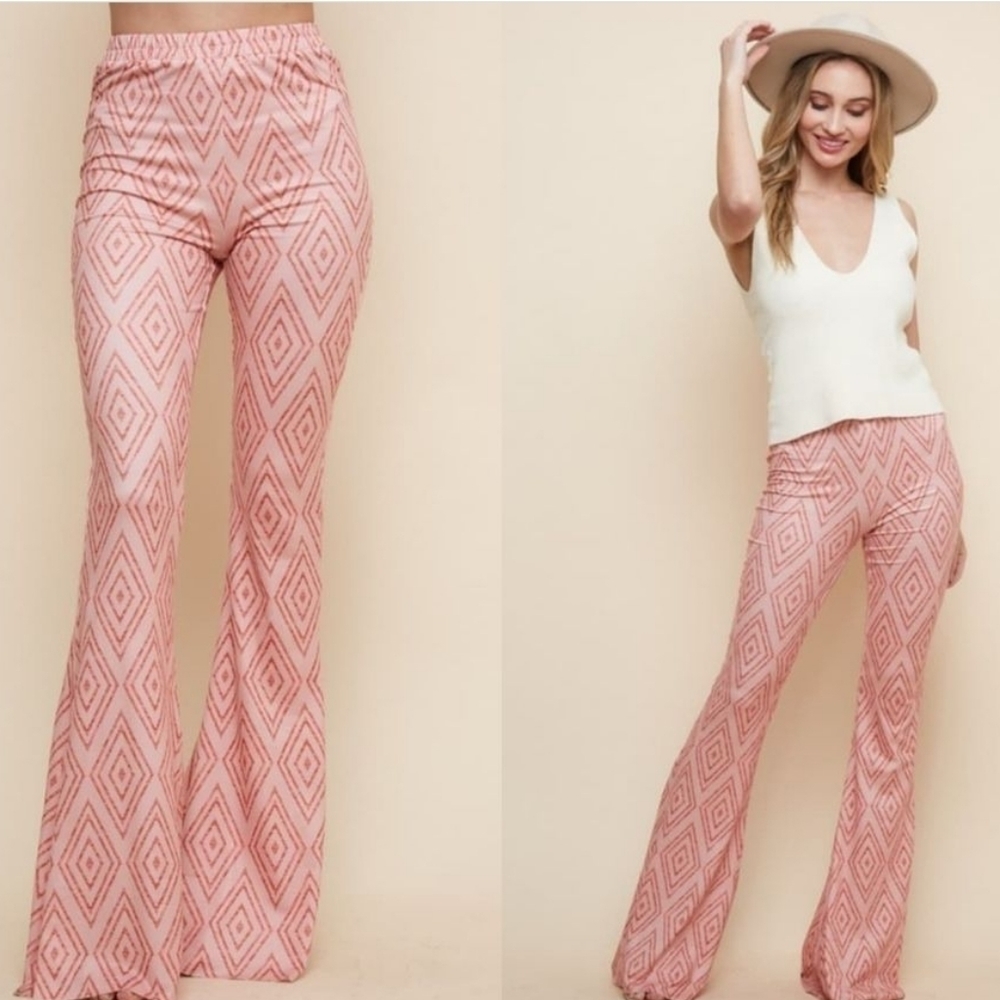 Buckle Saints and Hearts Retro Coral Flare Bell Bottoms